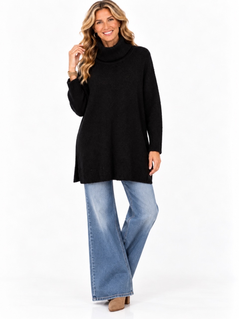 BITTE KAI RAND Black Turtleneck Long Knit Sweater Size: Large
